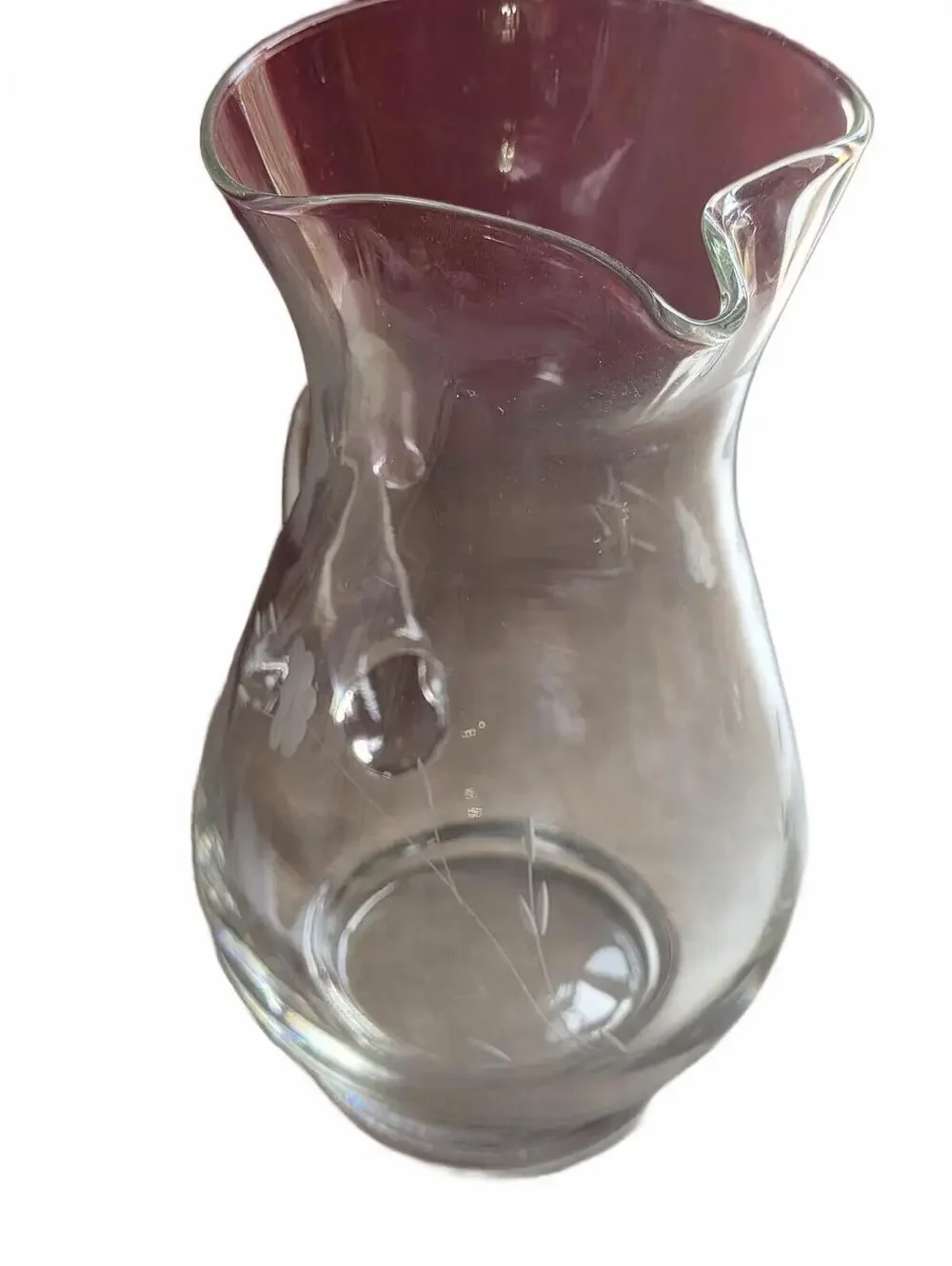 Princess House Heritage Glass Pitcher Vintage Clear Crystal Etched Floral 9.5